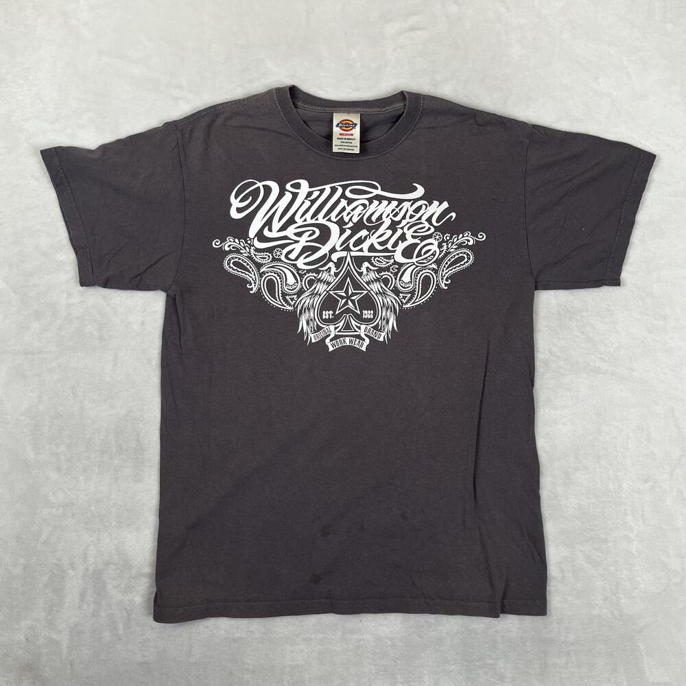 VTG Dickies T-Shirt Mens Medium Gray Williamson Dickie Logo Workwear Y2K Graphic
